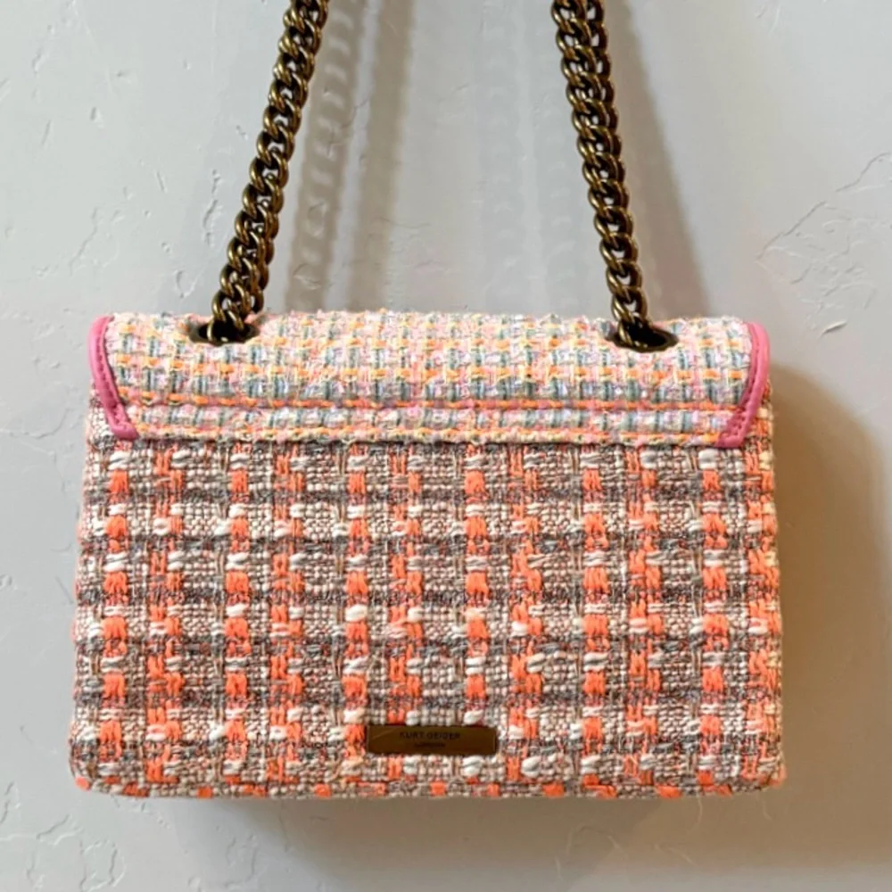 Kurt Geiger Kensington Colorful Tweed Shoulder Bag with Gold Chain Strap